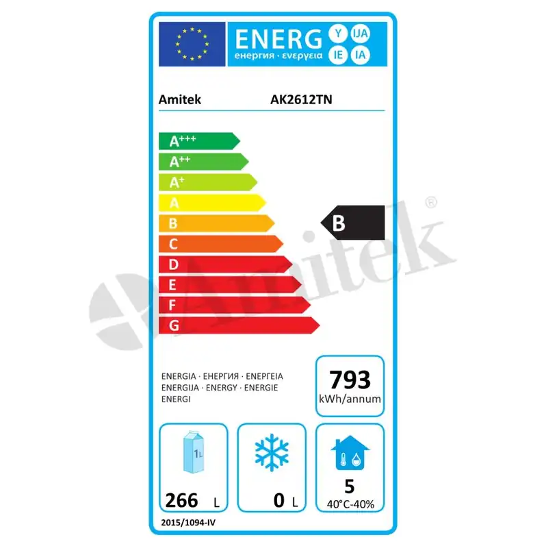 Energetska naljepnica – Pizza pult AK2612TN – Amitek Energetska oznaka za pizza pult AK2612TN – energetski razred B i 793 kWh godišnje