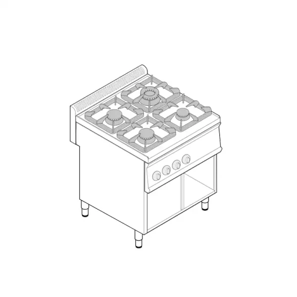 Tehnička ilustracija plinskog štednjaka s 4 plamenika PC70G7A