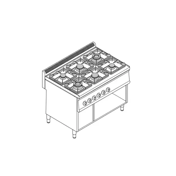 Plinski štednjak sa 6 plamenika Tecnoinox PC105G7A s otvorenim postoljem