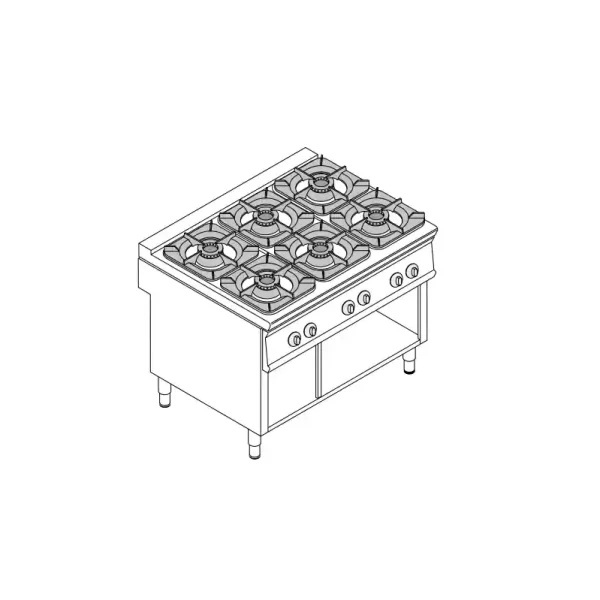 Plinski štednjak sa 6 plamenika Tecnoinox PCG12FSG9 s otvorenim postoljem