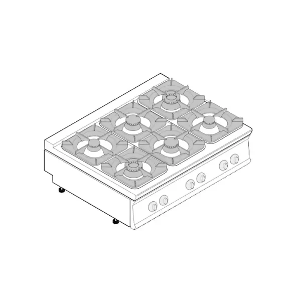 Plinski štednjak sa 6 plamenika PCG12G9 – tehnički crtež